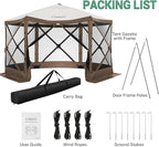 COBIZI 12x12ft Pop up Gazebo Screen Tent Screen House for Camping, Camping Outdoor Screened Gazebo with Mosquito Netting, Portable Hub Tent with Carrying Bag and Ground Stakes, Brown(Upgraded 2.0)