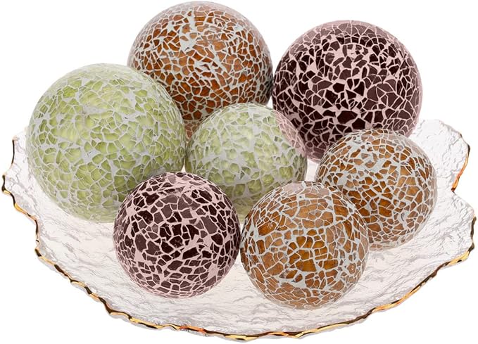 3 PCS 3.35inch Glass Mosaic Sphere Balls Mix Color Table Bowls Vases Centerpieces Set Christmas Party Living Room Thanksgiving Wedding Festival Decorative Orbs