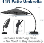 11FT Cantilever Umbrella with Base Large Curvy Outdoor Aluminum Offset Umbrella w/ 360° Rotation, UV Resistant Canopy for Patio, Garden, Backyard, Gray