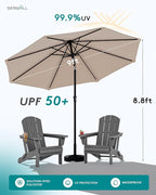 SERWALL Folding Adirondack Chair Set with 9 Ft Umbrella, Adjustable HDPE Adirondack Chair with 3 Recline Positions, Gray (Umbrella Base is not Included)