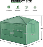 8x12FT Instant Pop-Up Walk-in Greenhouse, Plant Hot House with Galvanized Steel Frame, Green PE Cover, Roll-Up Zipper Door, Portable Large Plant Tent with Ground Pegs & Ropes for Stability