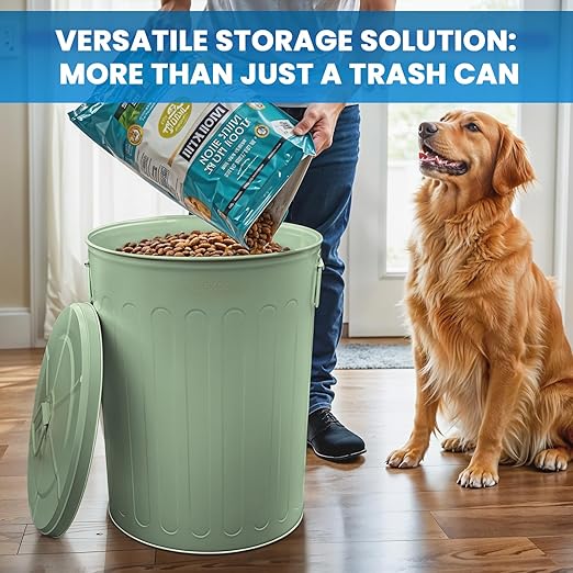 Plexon Large Metal Trash Can with Lid 20 Gallon, Decorative Outdoor Trash Can Heavy Duty Galvanized Metal Bucket with Lid for Garage Workshop Ash Storage Farmhouse, Green 6 Pack