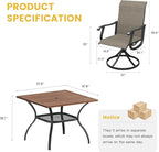 VICLLAX 5 Pieces Patio Dining Set for 4, Outdoor Furniture Set Includes 37.8" Square Outdoor Table and 4 Patio Swivel Chairs for Lawn Garden, Walnut Tabletop and Mixed Brown Fabric