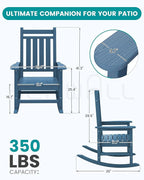 SERWALL HDPE Outdoor Rocking Chair Set of 8, Patio Rocking Chairs for Adults, All Weather Outdoor Rockers for Lawn, Blue