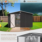 10x8 FT Outdoor Storage Shed, Metal Garden Shed - Tool Storage Sheds with Lockable Doors & 1 Vented Clear Window, Waterproof Outside Storage Building for Backyard, Patio (Black; Floor Not Included)