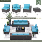16 Pieces Outdoor Patio Furniture Set Outdoor Furniture Patio Sectional Sofa Conversation Sets w/ETL Approved 45" Gas Outdoor Fire Table & Coffee Table, Swivel Rocking Chair Turquoise.