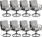 MELLCOM Patio Swivel Chair Set of 8, Heavy Duty Outdoor Dining Chairs with Thickened Cushions, Metal Patio Chairs Gentle Rocker for Outside, Garden Lawn & Porch, Backyard, Grey