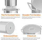 Bonnlo 30QT Aluminum Stock Pot for Boiling Seafood, Crawfish & Crab, Frying Turkey & Steaming Tamales, Large Boil Pot with Strainer Basket, Lid, Lifting Hook & Steamer Rack for Outdoor Cooking