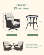 HUMMUH High Back Outdoor Swivel Rocker Patio Chairs Set of 2, with 5-Inch Thick Cushions and Side Table, Ideal for Porch,Poolside, Deck, and Yard