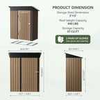 3x5 FT Outdoor Metal Storage Shed with Floor Frame, Single Door, 1 Clear Window, Tool Shed for Garden, Patio, Backyard Brown