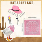 Porch Goose Outfits Western Cowboy Style, Lawn Cement Goose Clothes Outfits for Cement Goose Includes Adjustable Cowboy Hat and Scarf for 23/17″ Outdoor Statue(Pink)