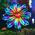 Flower Solar Wind Spinners- Metal Colorful Spinning Windmill Garden Ligths with LED Outdoor Decorative Stake Lighting Waterproof Flower Sculpture for Patio Yard
