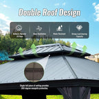 Domi 12’x14’ Outdoor Gazebo Hardtop with Gutters, Patio Gazebo Canopy with Resin & Metal Roof, Heavy Duty Permanent Pavilion for Backyard, Deck, Hot Tub, Garden, Curtains and Mosquito Netting Included