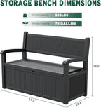 LHBcraft 70 Gallon Lockable Outdoor Storage Bench Waterproof, Deck Box Bench for Patio, Porch, Garden, Poolside, Stores Tools & Pool Supplies, Heavy-Duty Outdoor Bench with Storage, Black