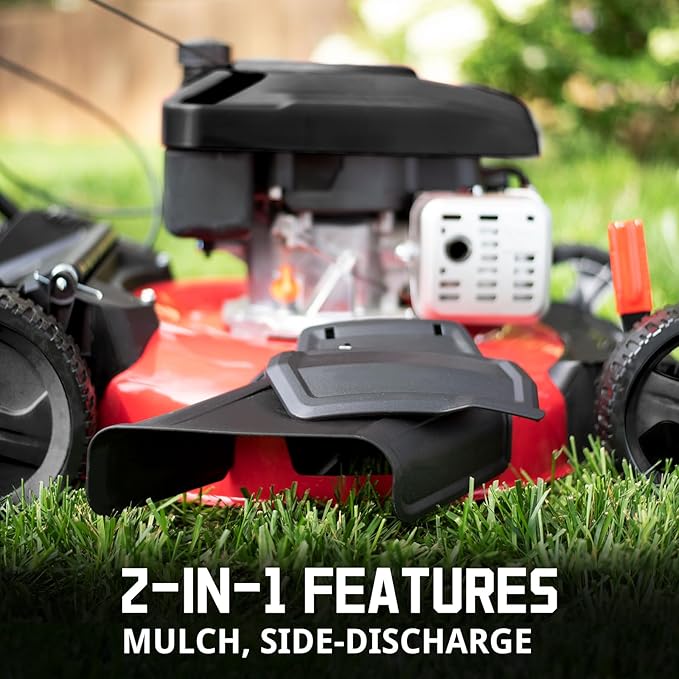 PowerSmart 21-Inch Gas Push Lawn Mower with 144cc 4-Cycle OHV Engine, 2-in-1 with Mulch and Side-Discharge, 6-Position Adjustable Cutting Height (DV8621C)