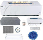 Elementi+ | Bundle Carrara Gas Fire Pit | Marble Porcelain & Metal Frame | 60" Rectangular Fire Table | Electronic Ignition | Canvas Cover, Fire Glass & Burner Lid Included | White | Natural Gas