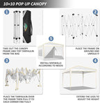 COBIZI 10x10 Pop Up Canopy, Party Tents for Parties Waterproof Outdoor Event Shelter with 4 Sidewalls and 4 Sandbags UV Protection 50+ Camping Commercial Wedding Portable Tent for Backyard, White
