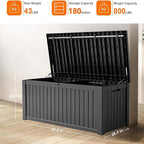 Vixzen 180 Gallon Resin Deck Box, Lockable Outdoor Storage Box for Patio Cushions Storage Furniture,Garden Tools, Pool Supplies, Weatherproof and UV Resistant- Black