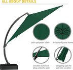 Kingdura 11ft Offset Cantilever Patio Umbrella with Base Included, Large Round Aluminum Outdoor Umbrella, 360° Rotation & Infinite Tilt, Heavy Duty Frame for Deck Pool Backyard, Dark Green