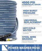 Pressure Washer Hose 125FT 3/8" for Cold and Hot Water 212°F, with Swivel Quick Connect, 4500PSI Kink Resistant Grade Steel Wire Braided, Power Washer Hose With 2pcs M22-14mm Adapter