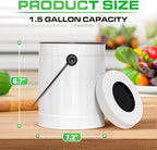 Plexon Countertop Compost Bin Kitchen with Lid, 1.5 Gallon Odorless Kitchen Compost Container, Steel Food Bucket with Charcoal Filter, Pail for Countertop, White