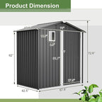 6x4 FT Outdoor Storage Shed with Windows Metal Garden Sheds with Lockable Doors Waterproof Galvanized Small Tool Storage Steel Sheds with Air Vents Sloping Roof Ideal for Backyard Patio Lawn Gray