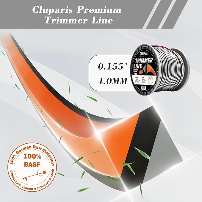 Cluparis 3-Pound Super Heavy Duty Trimmer Line .155-Inch-by-292-ft Square Pro Trimmer Line Spool 3-Component Tri-Extrusion Weed Eater String with Super Line Cutter