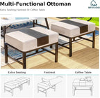 MFSTUDIO 8 Pieces Patio Furniture Sets with 45" Gas Fire Pit Table(Up to 9 Seat), Outdoor Metal Conversation Sofas with 1 x 3-Seat Sofa, 2 Single Chairs, 2 Rocking Chairs and 2 Ottoman, Beige Cushion
