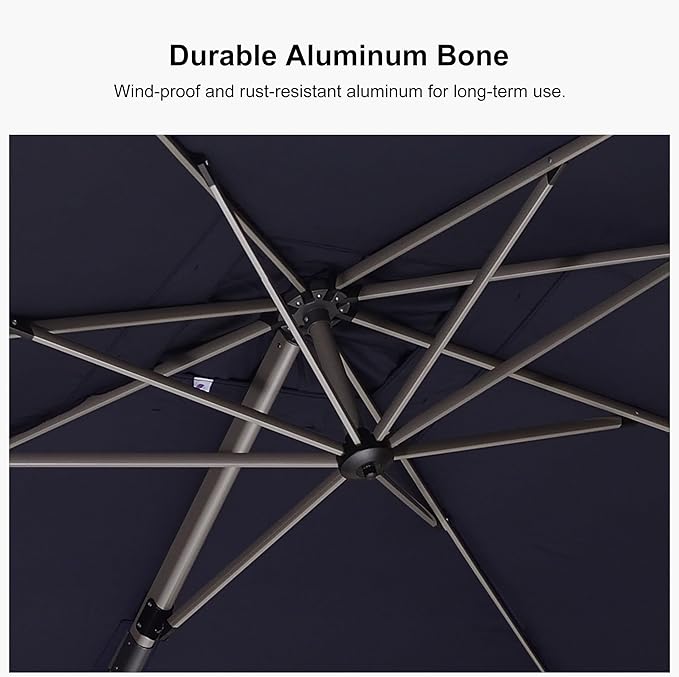 PURPLE LEAF 8' X 10' Left-right Tilting Patio Umbrella Outdoor Swivel Cantilever Umbrella Aluminum Offset Umbrella with Champagne Frame and 360-degree Rotation for Garden Deck Pool, Navy Blue