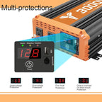 3000W Inverter 12V DC to 110V AC Converter for Home, RV, Truck, Off-Grid Solar Power Inverter with Built-in 5V/2.1A USB, AC Hardwire Port, Remote Controlle