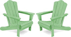 KINGYES Folding Adirondack Chair Set of 2, HDPE All-Weather Folding Adirondack Chair, Light Green