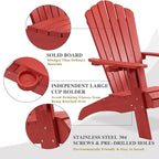 Psilvam Adirondack Chair, Oversized Poly Lumber Fire Pit Chair with Cup Holder, 350Lbs Support Patio Chairs for Garden, Weather Resistant Adirondack Chair Looks Like Real Wood (2, Red)