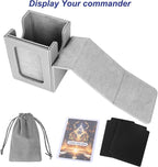 AFIING MTG Deck Box for Commander Display,Card Deck Box Fits 100 Double Sleeved Cards, Magic Commander TCG Card Storage Box with 2 Dividers,Drawstring Bag and 1 Toploader(Silver/grey)