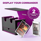 Card Deck Box for MTG, Double Card Storage Box with 2 Commander Display & 1 Dice Tray, Fits 200+ Double Sleeved Cards, Organizer for CCG TCG Sports Cards (Black Purple)