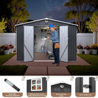 10x12 FT Outdoor Storage Shed, Metal Garden Shed - Tool Storage Sheds with Lockable Doors & 1 Clear Window, Waterproof Outside Storage Building for Backyard, Patio (Black; Floor Not Included)
