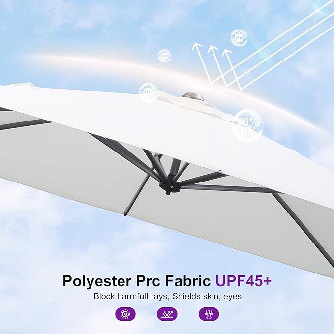 PURPLE LEAF 8' X 8' Patio Umbrella with In-ground Base for Pool 7' High Offset Outdoor Cantilever Umbrella Swimming Pool Umbrella with 360°Rotation for Poolside White