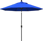 California Umbrella 9' Round Aluminum Market Umbrella, Crank Lift, Push Button Tilt, Black Pole, Sunbrella Pacific Blue