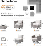 ovios 9 Pieces Patio Furniture Set, Outdoor Wicker Sectional Sofa with 2 Swivel Chairs Coffee Table, Modern Modular Deep Seat Rattan Couch Conversation Sets, Beige