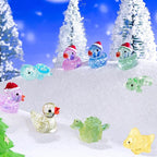 Mini Glitter Ducks 200 Pcs Tiny Duck Figures Luminous Resin Dinosaur Turtle Frog Axolotls to Hide Plastic Animal for DIY Garden Miniatures Fairy Garden Accessories (8 Styles)