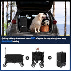 Moon Lence Large Collapsible Folding Wagon Cart Heavy Duty Folding Garden Portable Handy Cart with All-Terrain Beach Wheels, Adjustable Handle & Drink Holders (Black-New)