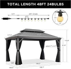 PURPLE LEAF 10' X 14' Outdoor Hardtop Gazebo with Galvanized Steel Double Roof Aluminum Frames Heavy Duty Pavilion Gazebo for Patio Deck Garden,Netting and Curtains Included, Light Grey