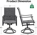 Swivel Patio Chairs Set of 8, Outdoor Patio Dining Chairs with Padded Textilene, Swivel & Rocker Metal Outdoor Dining Chairs All-Weather for Backyard, Grey Fabric with Black Frame