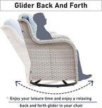 Luxury Wicker Swivel Patio Chairs Set of 3, Outdoor Swivel Rocking Chairs with Side Table, Outdoor Bistro Set for Patio, Porch, Yard, Deck, Poolside, Light Beige/Ligth Blue