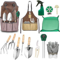 14 PCS Garden Tool Set with Soil Moisture Meter, Stainless Stell Heavy Duty Gardening Hand Tools with Wood Handle, Tote Bag, Repotting Mat, Gardening Tool Set Ideal Gift for Women and Men