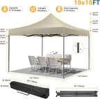 COBIZI 10x10 Pop Up Canopy Tent, Easy Setup Canopy with Sidewalls Waterproof & UPF 50+, Heavy Duty Commercial Instant Craft Fair Tent for Party, Event, Vendor, Farmer Market(Khaki)