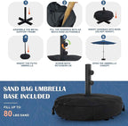 Sundale Outdoor 11 ft Patio Umbrella with Sand Bag Umbrella Base Included, Outdoor Umbrella with Tilt and Crank, Navy