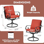 MELLCOM Patio Swivel Chair Set of 6, Heavy Duty Outdoor Dining Chairs with Thickened Cushions, Metal Patio Chairs Gentle Rocker for Outside, Garden Lawn & Porch, Backyard, Red