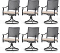 PHI VILLA Patio Swivel Dining Chairs Set of 6, Outdoor Kitchen Garden Metal Chair with Cushions, Patio Furniture Chair with Armrest, Black Frame