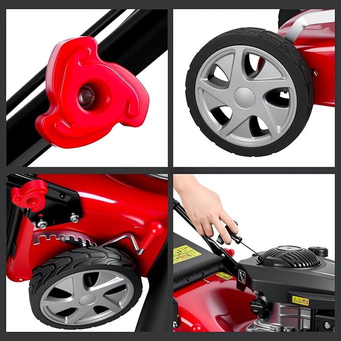 Self Propelled Lawn Mower Gas Powered with 50L Grass Bag Big Wheels 131cc Gas Engine 3 in 1 Mulch Bag Side Discharge Rear Wheel Drive for Hills Uneven 131CC