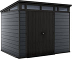 9x7 Ft All-Weather Storage Shed with Skylight,Window,Built-in Ventilation,Walls, & Lockable Double Doors for Patio Furniture Lawn Mower Tools and Bike Storage Lockable Black and Gray
